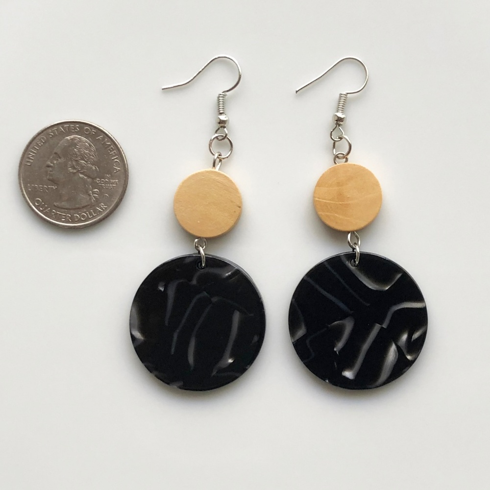 NEW "Terra" Acrylic Wooden Round Earrings (Black) - Picture 3 of 8